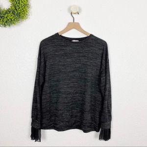Zara Black Chiffon Trim Grey Space Dye Pullover M